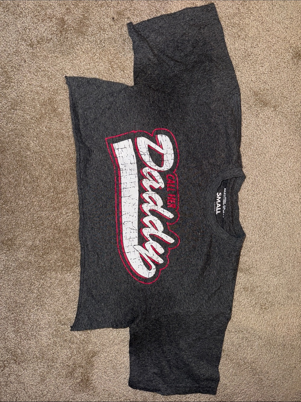 Dark Gray Crop Top with 'Daddys' Graphic - Small